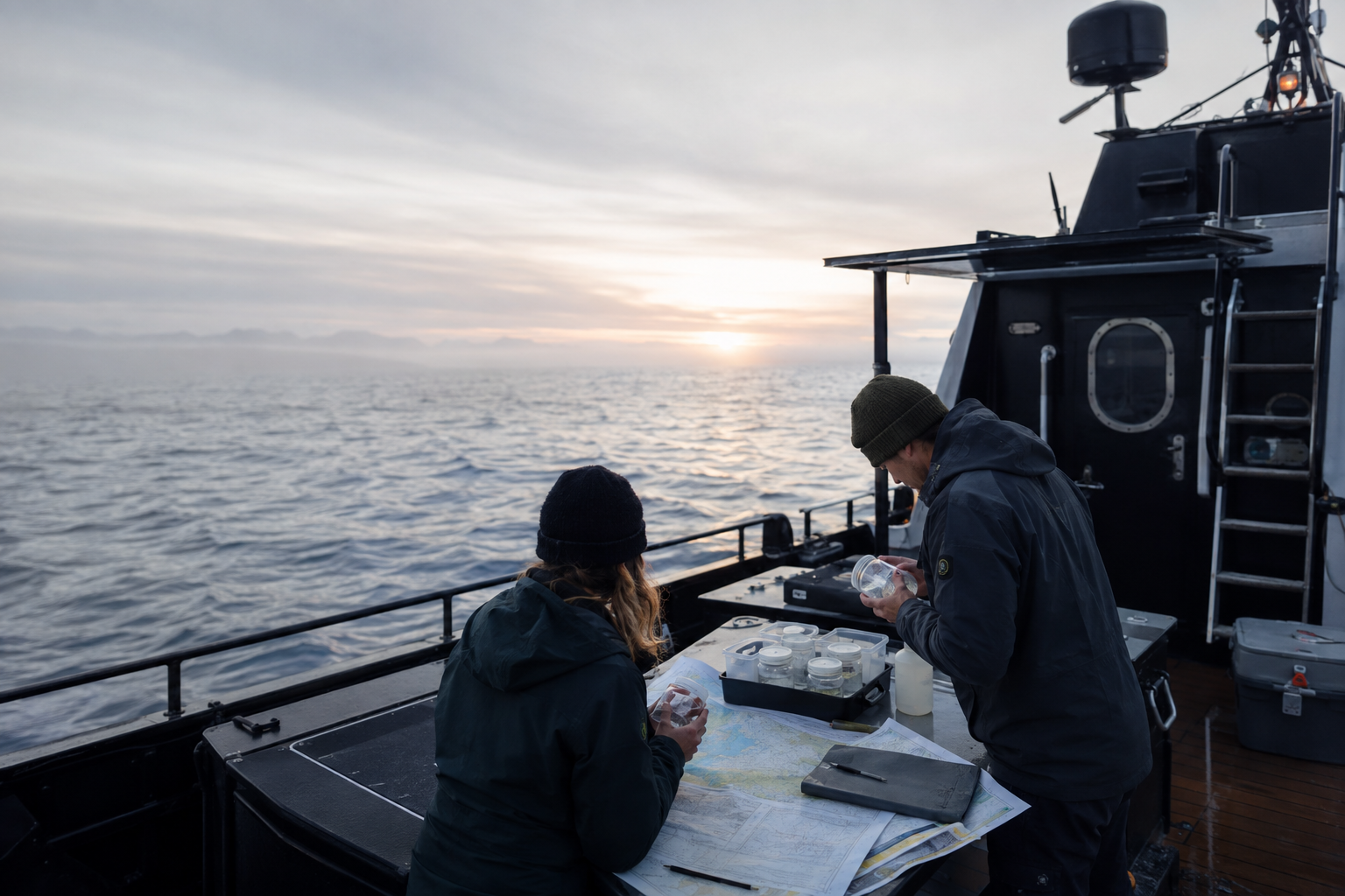 Marine researchers working aboard the PELAGOS vessel