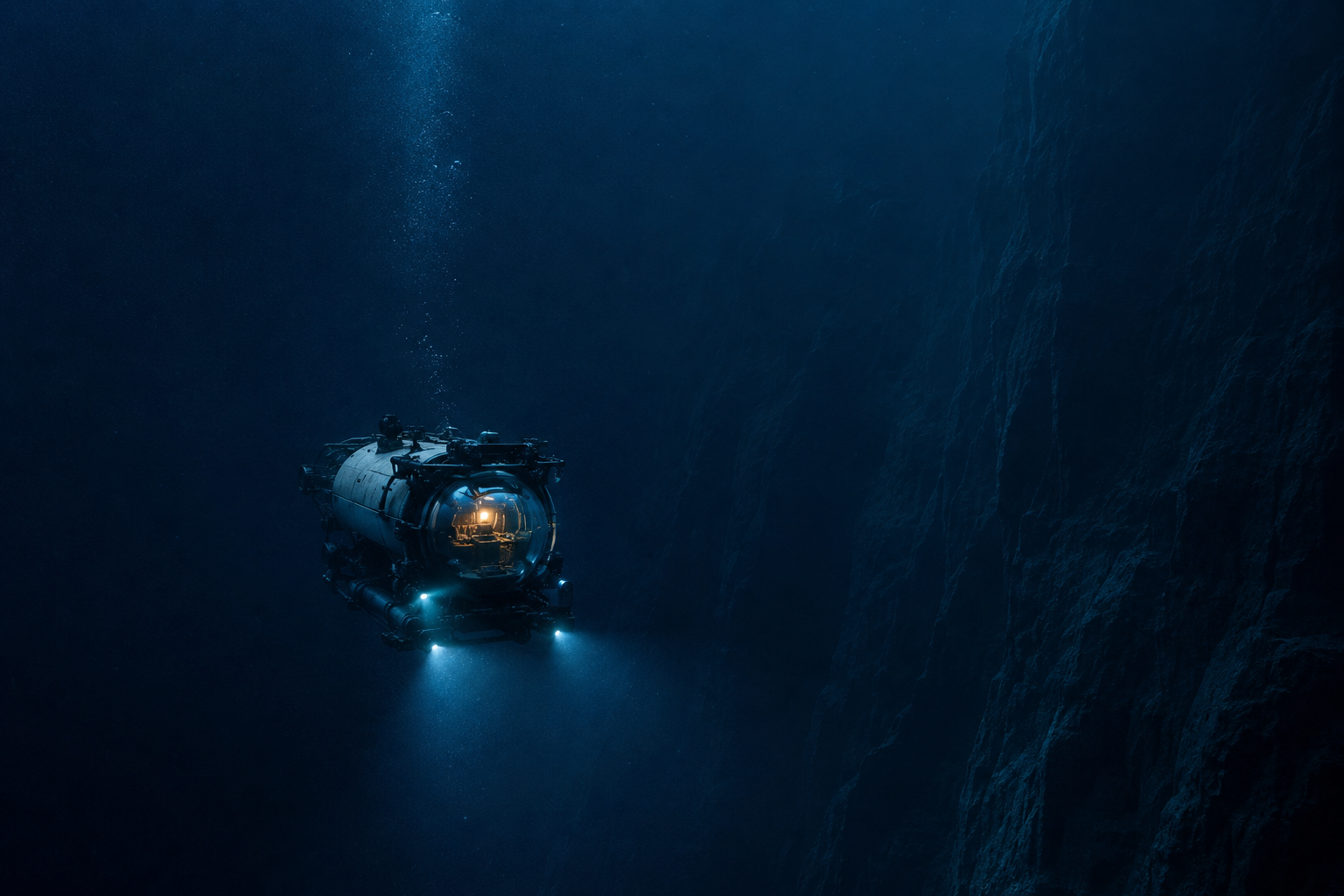 PELAGOS submersible descending into the deep ocean